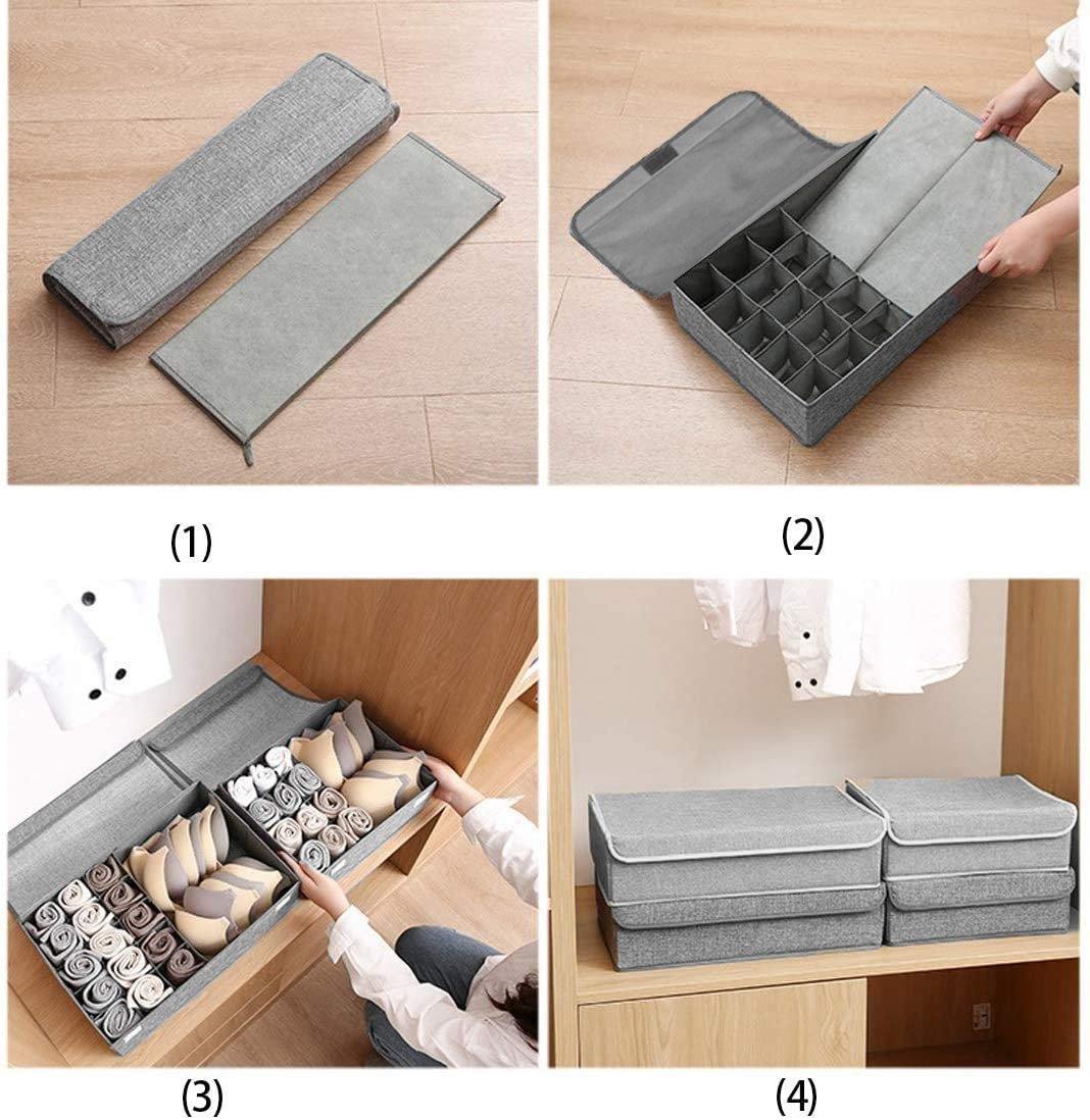 DOUBLE R BAGS Collapsible Drawer Organizer with Lid (Grey, 16+11)
