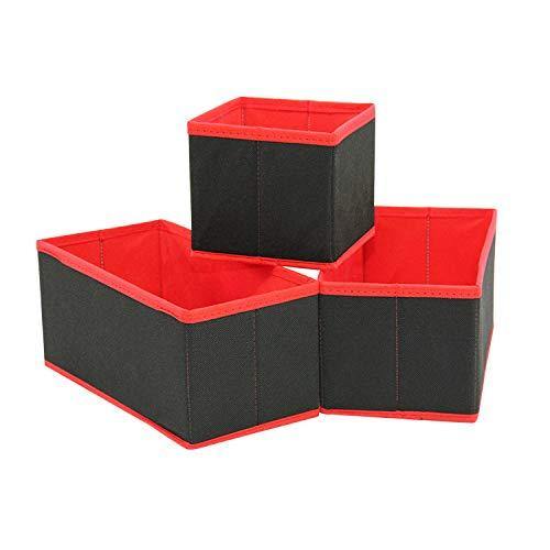 DOUBLE R BAGS No Smell Foldable Cloth Storage Cube with Drawers for Underwear Bras Socks Ties Scarves Set of 3 (Red Black) - Double R Bags