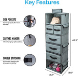 DOUBLE R BAGS Hanging Closet Organizer 6 Shelf and 5 Clothes Drawers Grey - Double R Bags