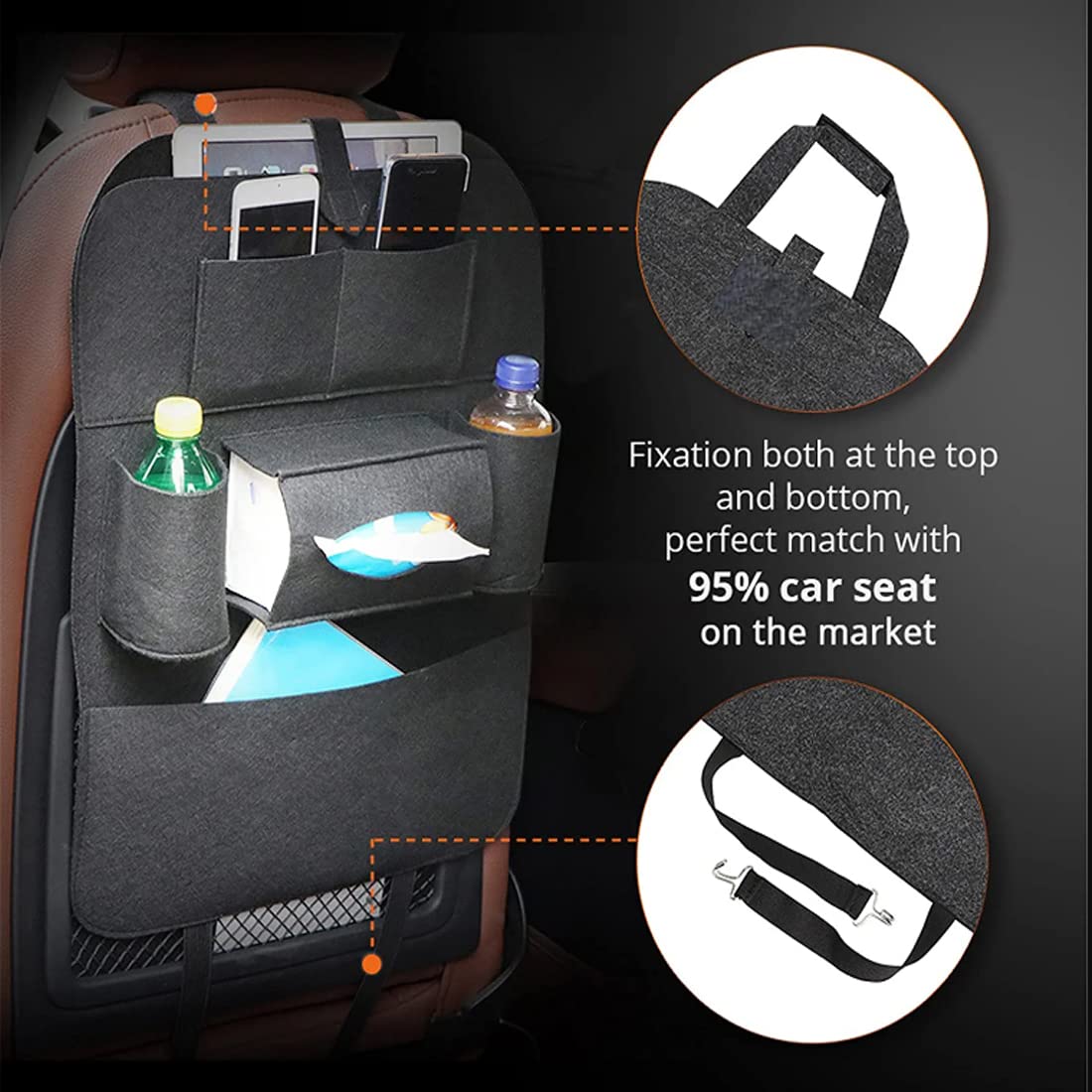 Car Back Seat Organizer With Multi Pockets Rear Storage, Pen