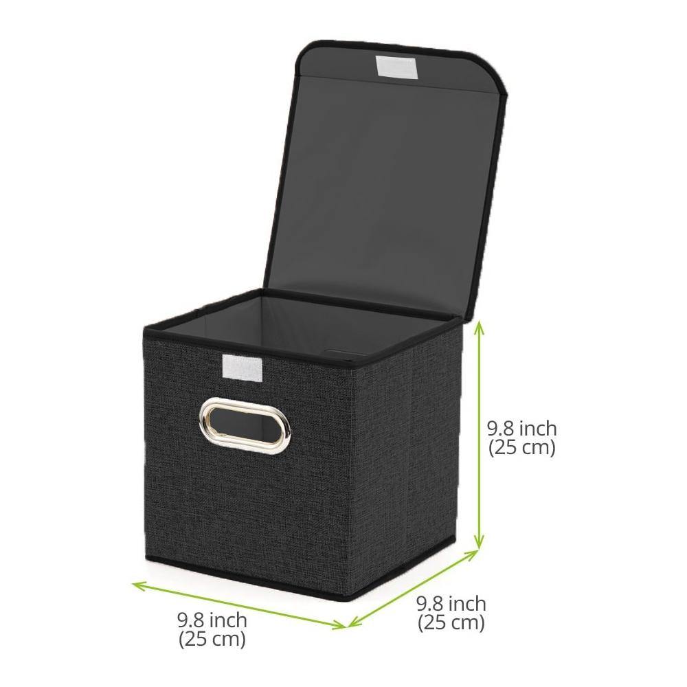 DOUBLE R BAGS Foldable Storage Bins Cube With Lid for Closet Organizer Small Black - Double R Bags