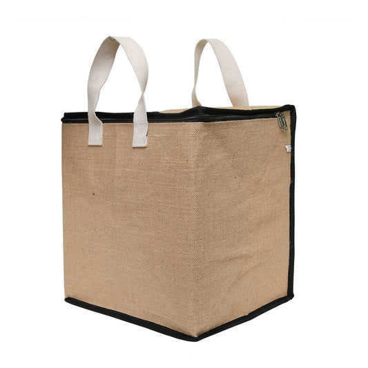 DOUBLE R BAGS Jute Shopping bags with Dual Zippers (Natural Color) - Double R Bags