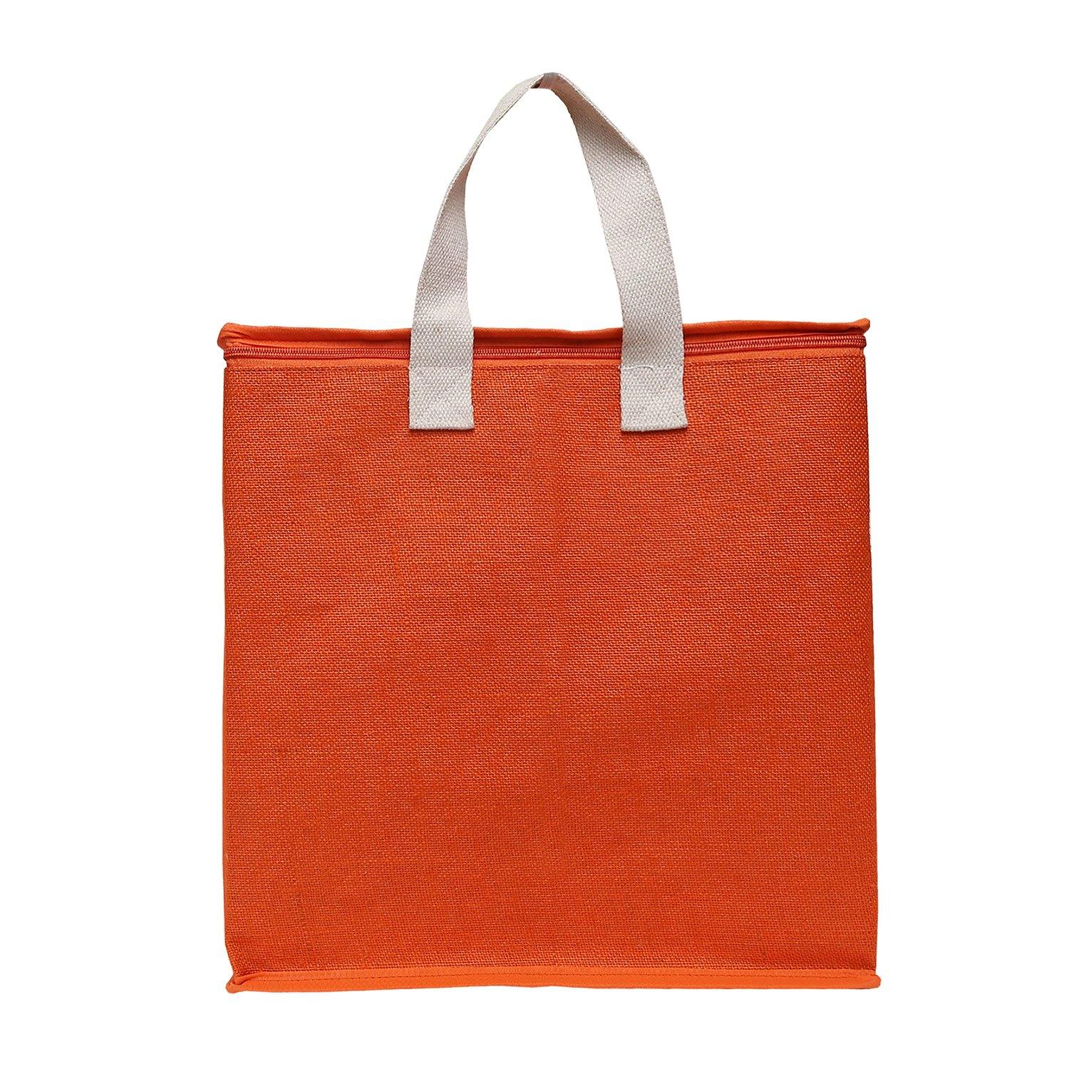 DOUBLE R BAGS Jute Shopping bags with Dual Zippers (Orange) - Double R Bags