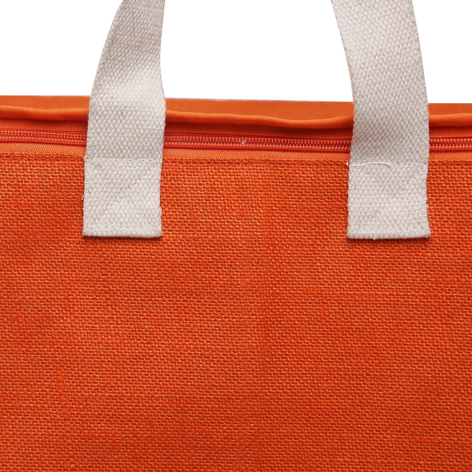 DOUBLE R BAGS Jute Shopping bags with Dual Zippers (Orange) - Double R Bags