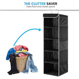 5-Shelf Hanging Closet Organizer With 6 Mesh Pockets Black
