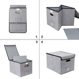 Storage Box Container Bins with Lids Covers and Metal Handles for Office, Bedroom, Closet, Kids Toys Grey