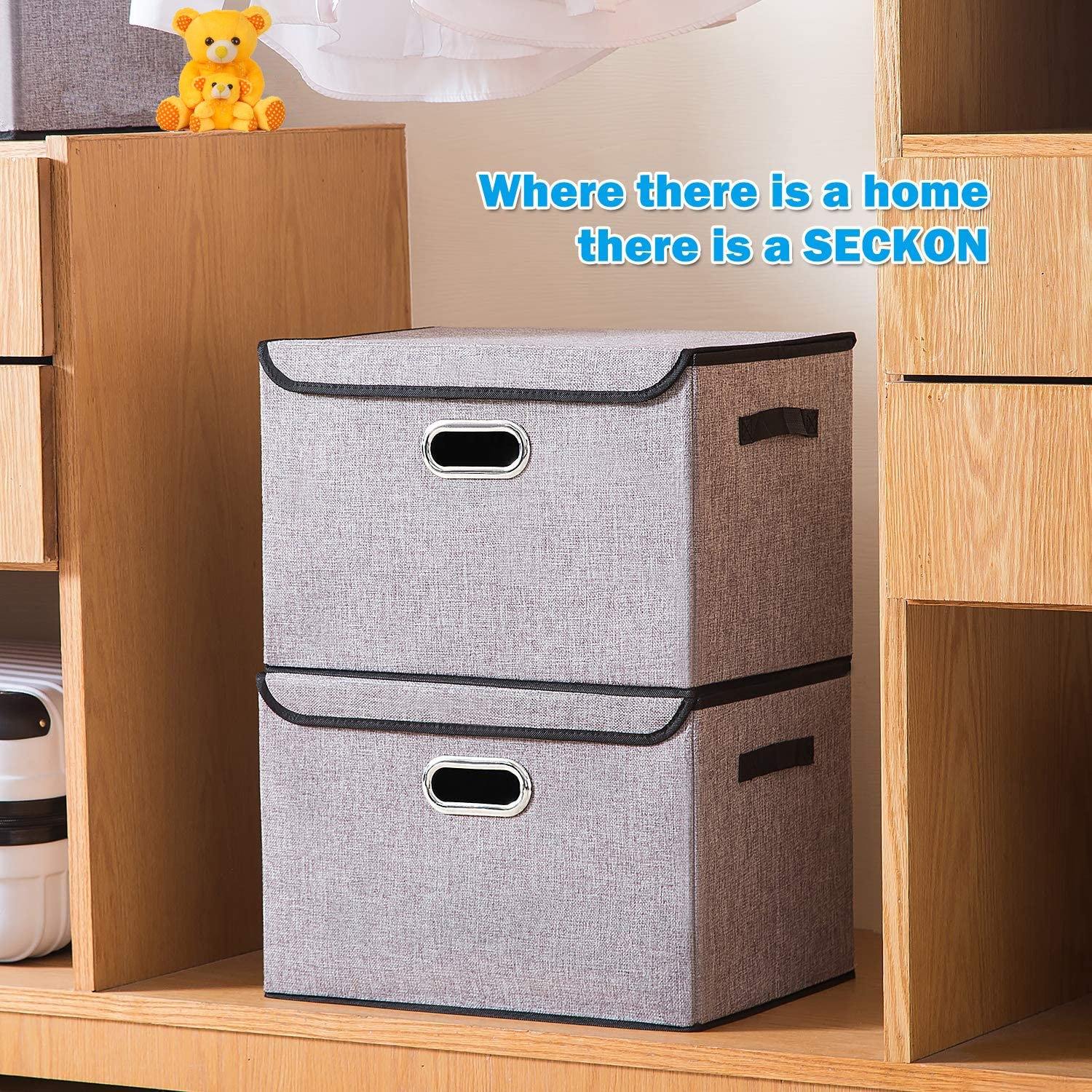 DOUBLE R BAGS Collapsible Storage Box with Lids Covers Large 2 Pack Grey