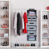 DOUBLE R BAGS Hanging Closet Organizer 6 Shelf and 5 Clothes Drawers Grey - Double R Bags