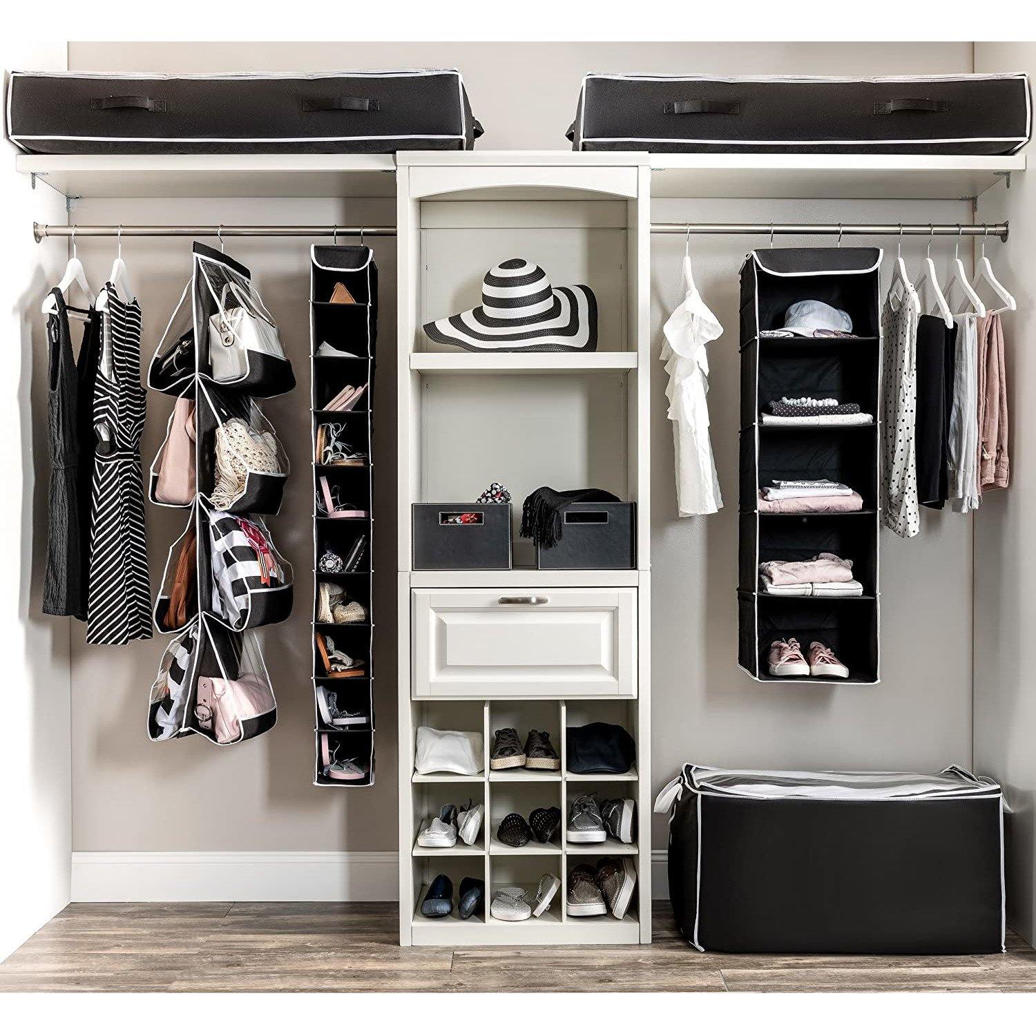 Double R Bags Hanging Shoe Organizer for Closet with Side Mesh Pockets 10 Shelf Pack Of 1 Black - Double R Bags
