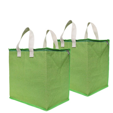 DOUBLE R BAGS Jute Shopping bags with Dual Zippers Pack of 2 (Green)