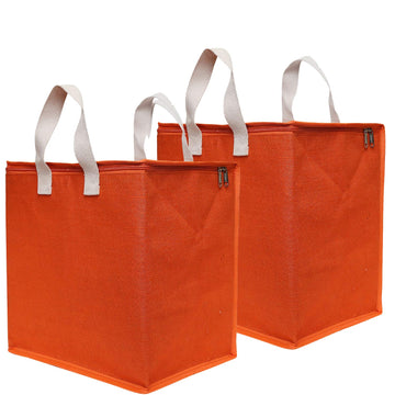 DOUBLE R BAGS Jute Shopping bags with Dual Zippers Pack of 2 (Orange)