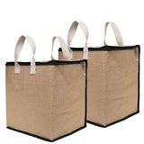 DOUBLE R BAGS Jute Shopping bags with Dual Zippers Pack of 2 (Natural Color)