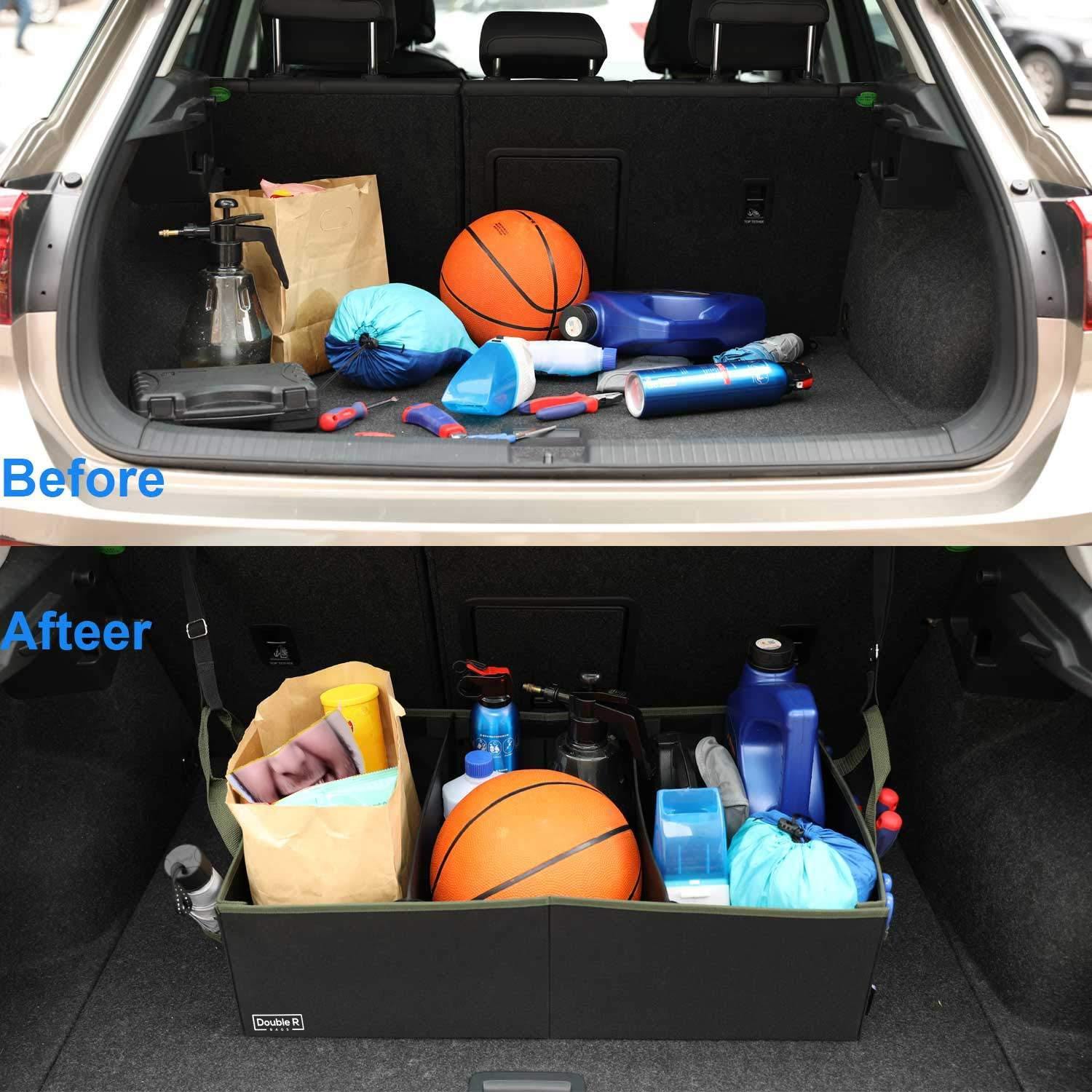 ABOUT SPACE Car Trunk Organizer - Car Boot Organizer Collapsible with  Removable Divider, Metal Hook Adjustable Strap