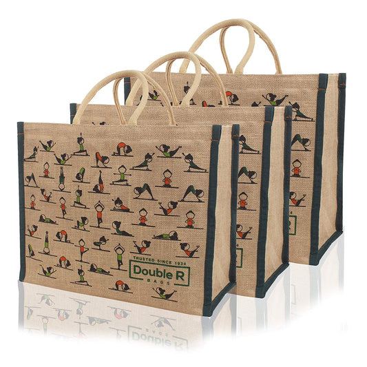 Double R Bags Big Heavy Duty Eco Reusable Jute Yoga Shopping Bag ( Pack of 3)