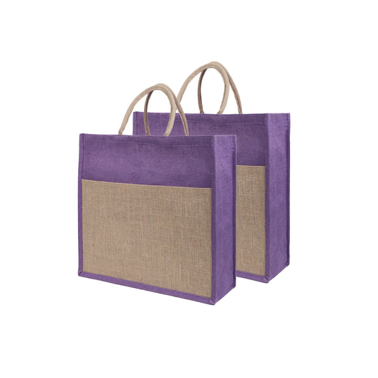 Jute Grocery Shopping Bags for Carry Milk Fruits Vegetable with Reinforced Handles (Pack of 2)